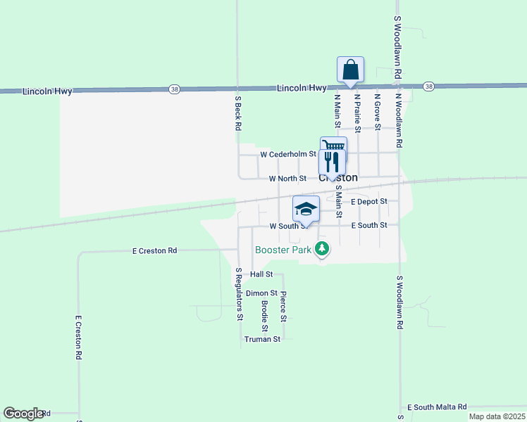 map of restaurants, bars, coffee shops, grocery stores, and more near 208 Ridge Street in Rochelle