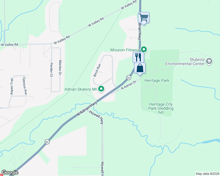 map of restaurants, bars, coffee shops, grocery stores, and more near 3136 North Adrian Highway in Adrian