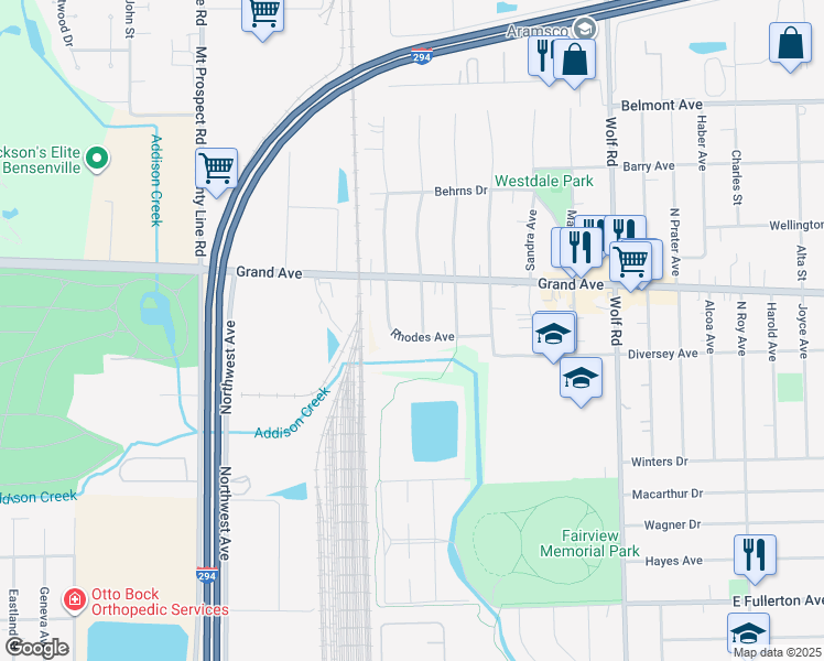 map of restaurants, bars, coffee shops, grocery stores, and more near 2818 Pearl Avenue in Melrose Park
