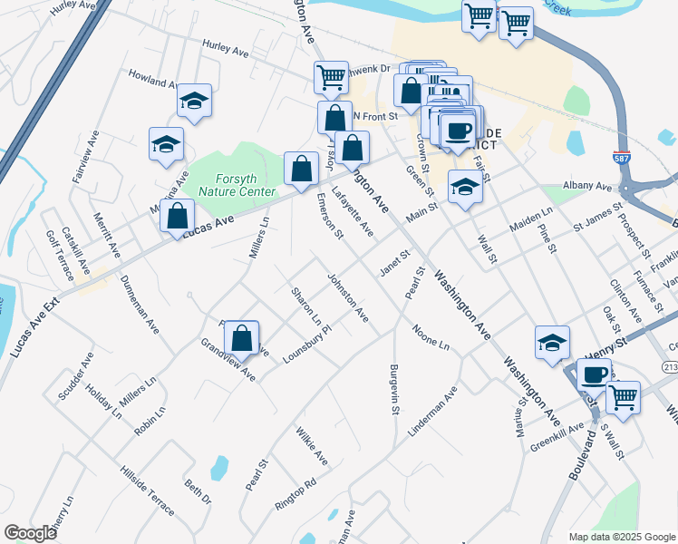 map of restaurants, bars, coffee shops, grocery stores, and more near 207 Main Street in Kingston