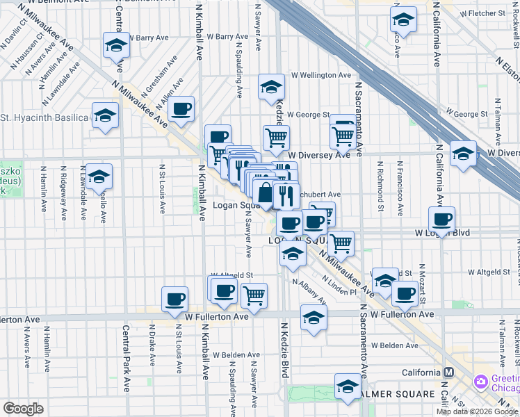 map of restaurants, bars, coffee shops, grocery stores, and more near in Chicago