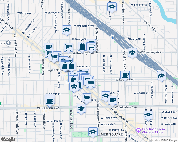 map of restaurants, bars, coffee shops, grocery stores, and more near in Chicago