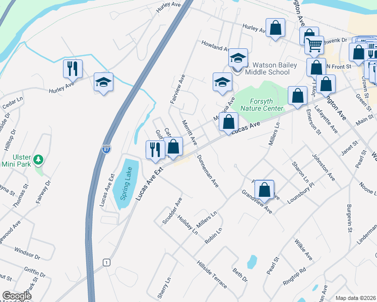 map of restaurants, bars, coffee shops, grocery stores, and more near 310 Lucas Avenue Extension in Kingston