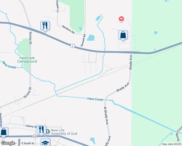 map of restaurants, bars, coffee shops, grocery stores, and more near 201 Shawnee Ave in Corry