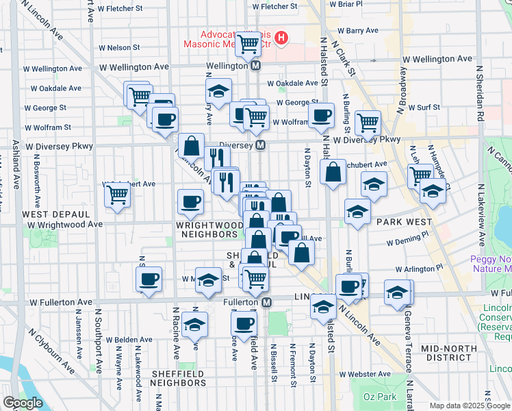 map of restaurants, bars, coffee shops, grocery stores, and more near in Chicago