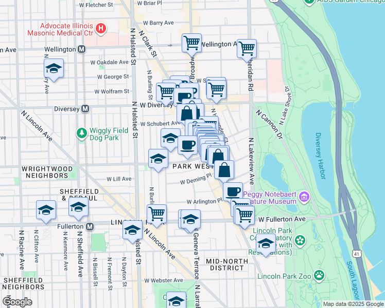 map of restaurants, bars, coffee shops, grocery stores, and more near in Chicago