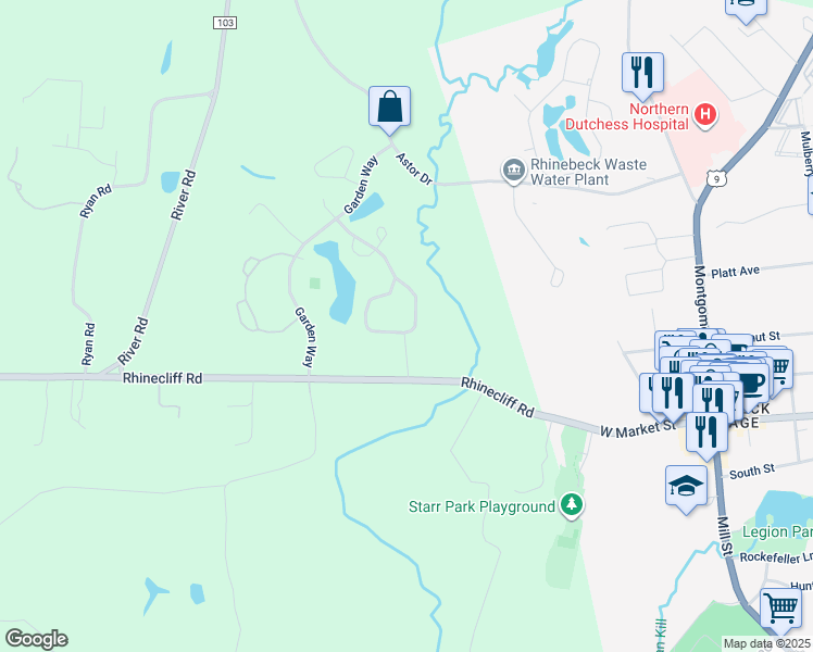 map of restaurants, bars, coffee shops, grocery stores, and more near 122 Sandalwood Lane in Rhinebeck