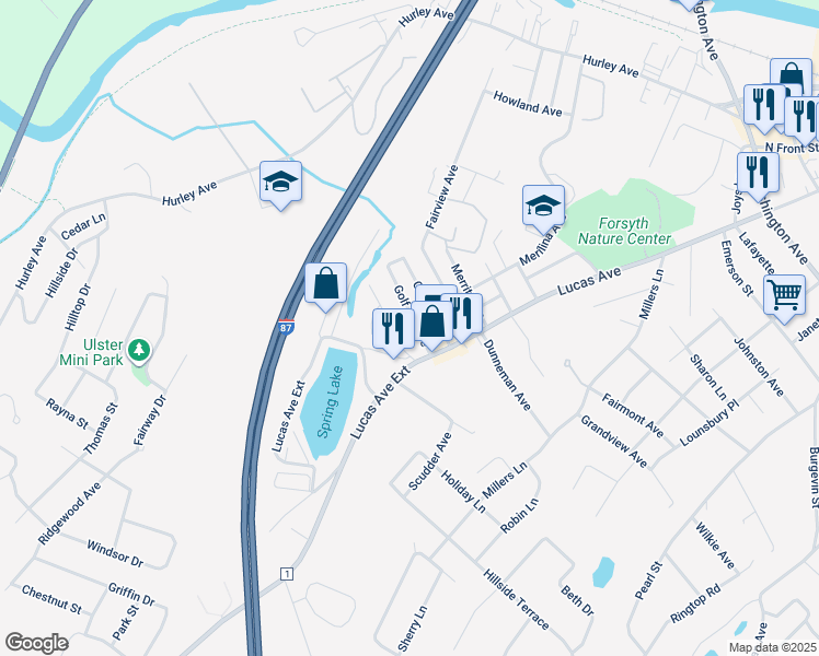 map of restaurants, bars, coffee shops, grocery stores, and more near 6 Spring Lake Dr in Kingston