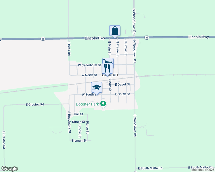 map of restaurants, bars, coffee shops, grocery stores, and more near 105 West Depot Street in Creston