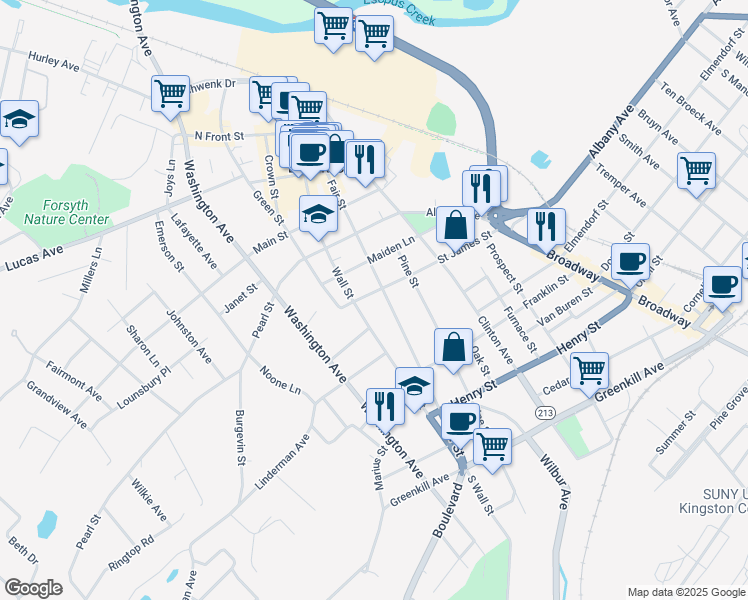 map of restaurants, bars, coffee shops, grocery stores, and more near 159 Fair Street in Kingston