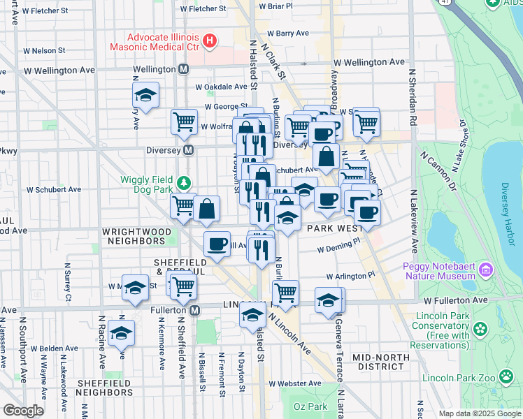 map of restaurants, bars, coffee shops, grocery stores, and more near in Chicago