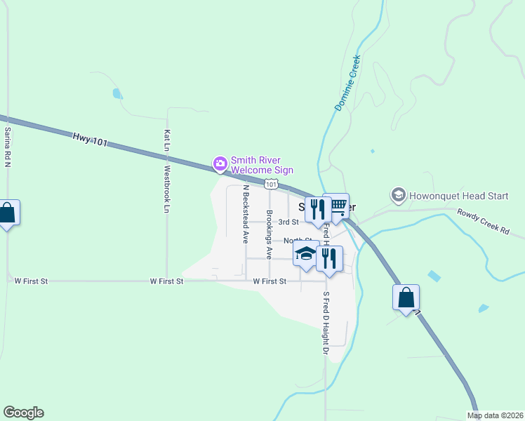 map of restaurants, bars, coffee shops, grocery stores, and more near 480 3rd St in Del Norte