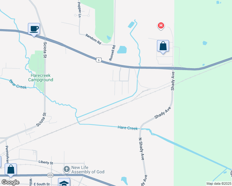 map of restaurants, bars, coffee shops, grocery stores, and more near 201 Shawnee Ave in Corry
