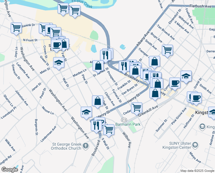 map of restaurants, bars, coffee shops, grocery stores, and more near 70 Liberty Street in Kingston