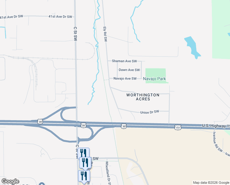map of restaurants, bars, coffee shops, grocery stores, and more near 5011 Ely Road Southwest in Cedar Rapids