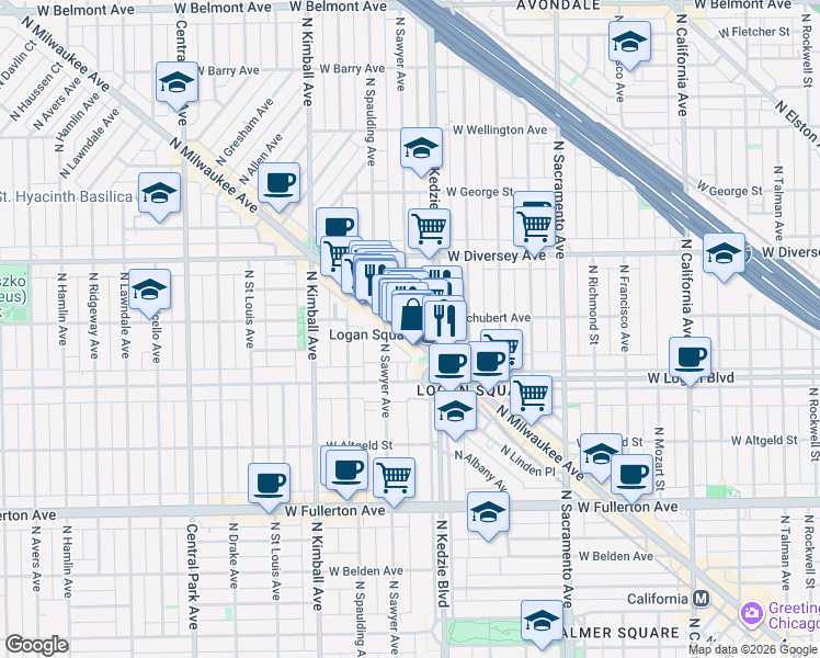 map of restaurants, bars, coffee shops, grocery stores, and more near in Chicago