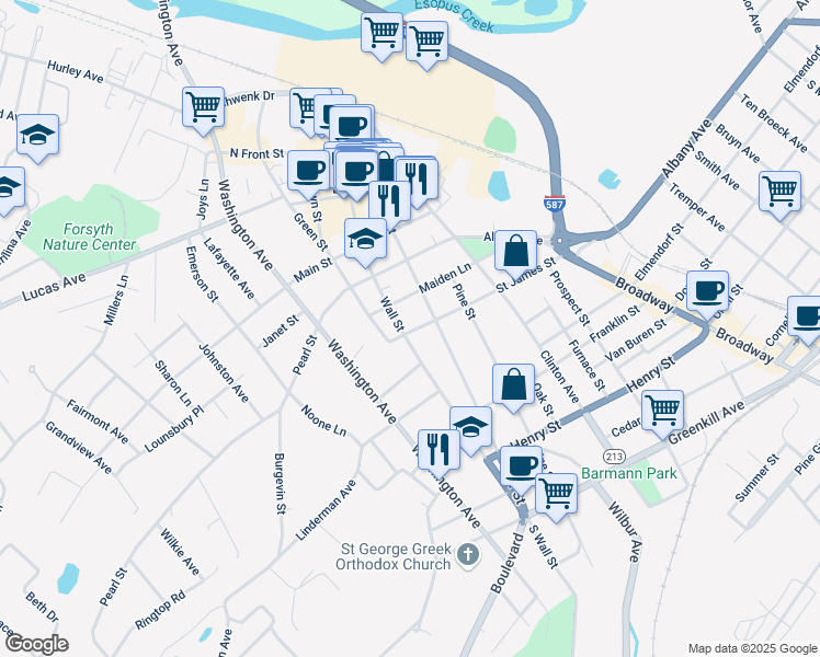 map of restaurants, bars, coffee shops, grocery stores, and more near 141 Saint James Street in Kingston