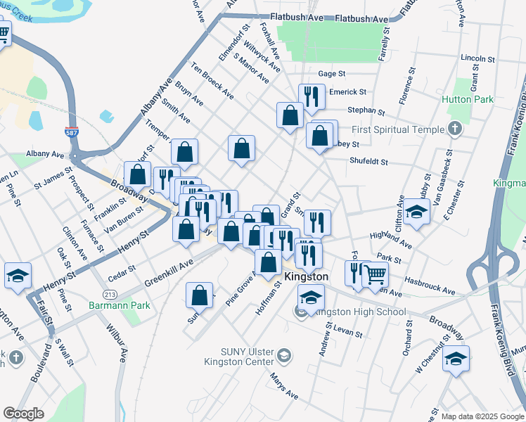 map of restaurants, bars, coffee shops, grocery stores, and more near in Kingston