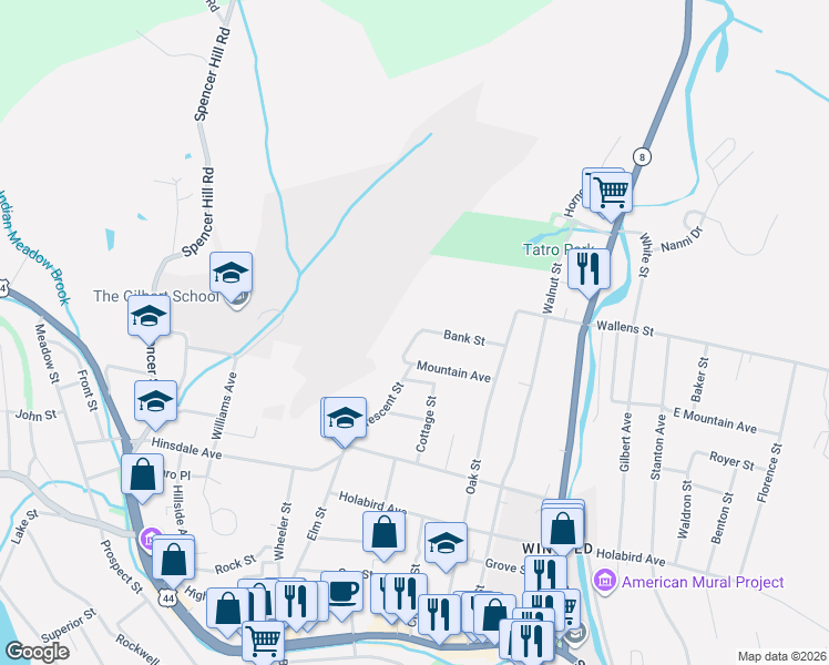 map of restaurants, bars, coffee shops, grocery stores, and more near 25 Hill Street in Winchester