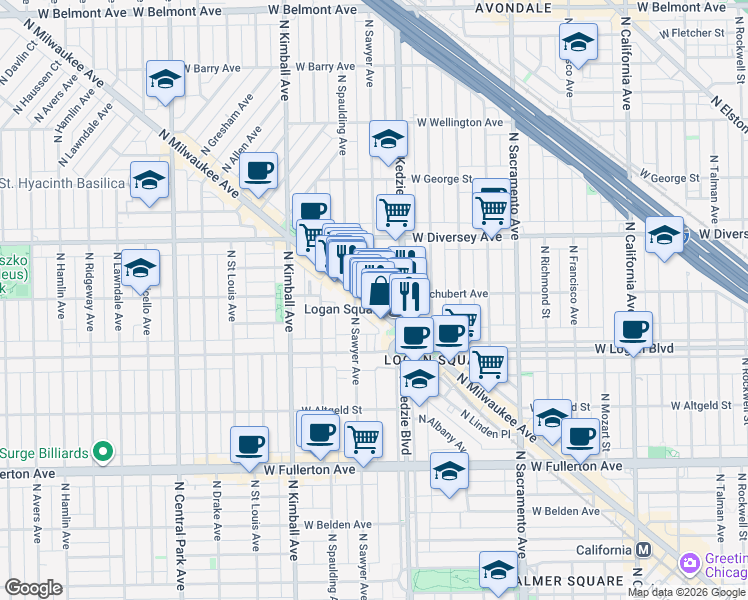 map of restaurants, bars, coffee shops, grocery stores, and more near in Chicago