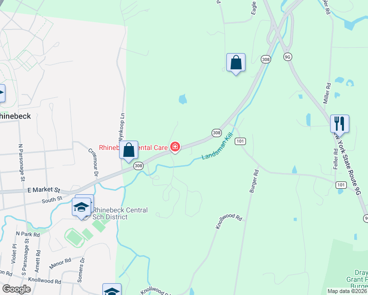 map of restaurants, bars, coffee shops, grocery stores, and more near 262 New York 308 in Rhinebeck