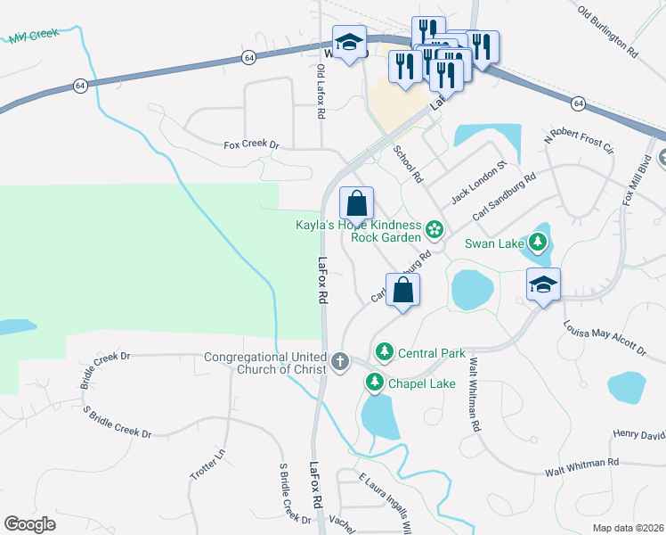 map of restaurants, bars, coffee shops, grocery stores, and more near 4N255 LaFox Road in St. Charles