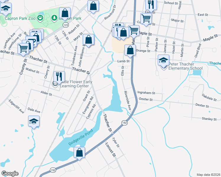 map of restaurants, bars, coffee shops, grocery stores, and more near 43 Nelson Street in Attleboro