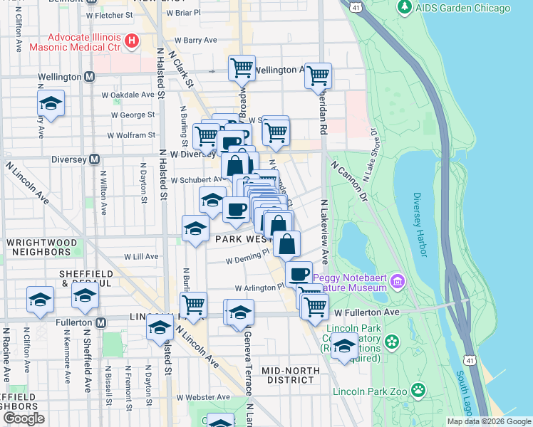 map of restaurants, bars, coffee shops, grocery stores, and more near in Chicago