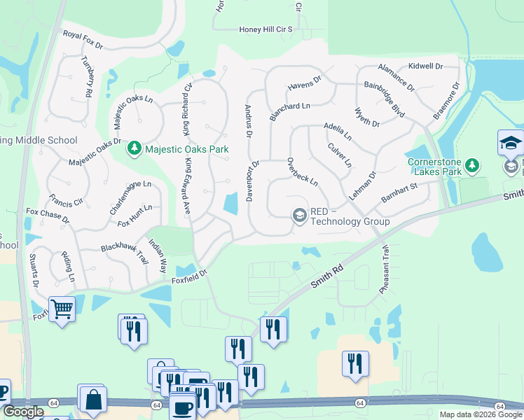 map of restaurants, bars, coffee shops, grocery stores, and more near 2799 Davenport Drive in West Chicago