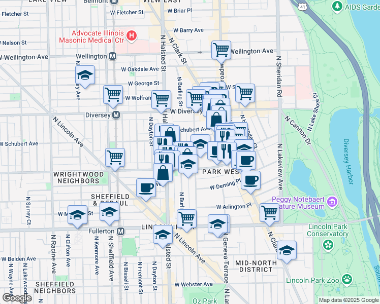map of restaurants, bars, coffee shops, grocery stores, and more near in Chicago