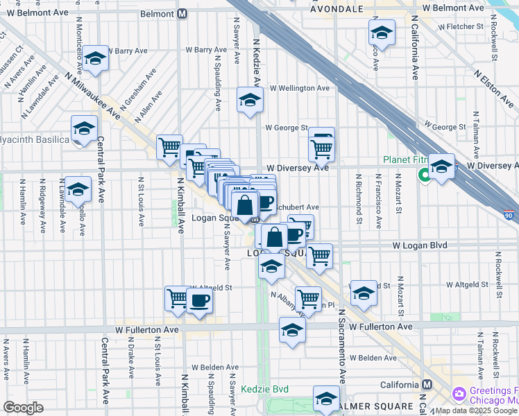 map of restaurants, bars, coffee shops, grocery stores, and more near in Chicago