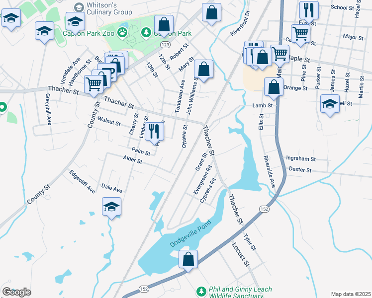 map of restaurants, bars, coffee shops, grocery stores, and more near 73 Branch Avenue in Attleboro