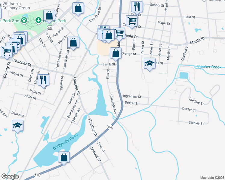 map of restaurants, bars, coffee shops, grocery stores, and more near 22 Chester Street in Attleboro