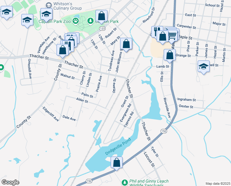 map of restaurants, bars, coffee shops, grocery stores, and more near 73 Branch Avenue in Attleboro