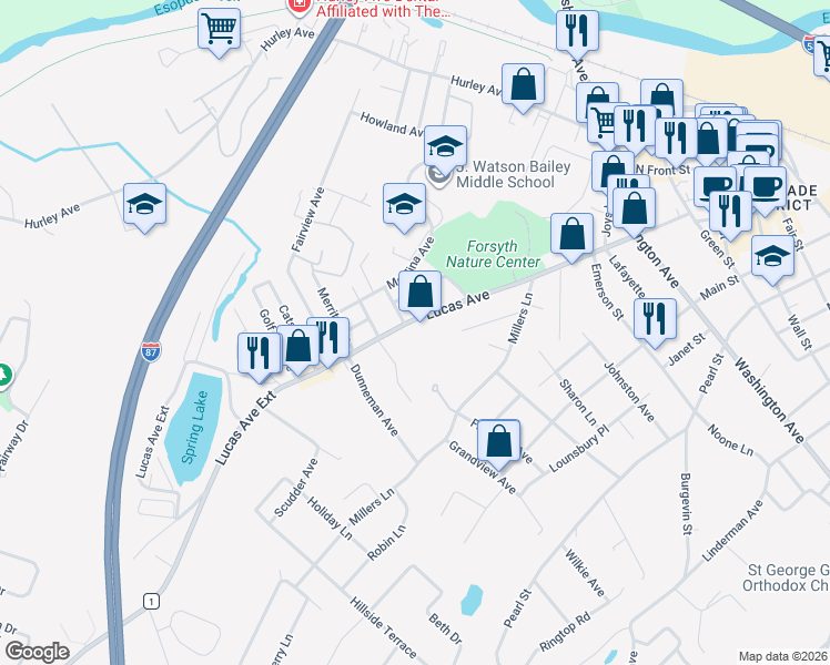 map of restaurants, bars, coffee shops, grocery stores, and more near 254 Lucas Avenue in Kingston
