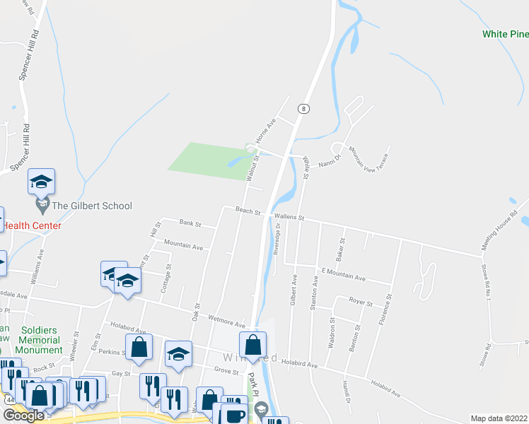 map of restaurants, bars, coffee shops, grocery stores, and more near 279 North Main Street in Winchester