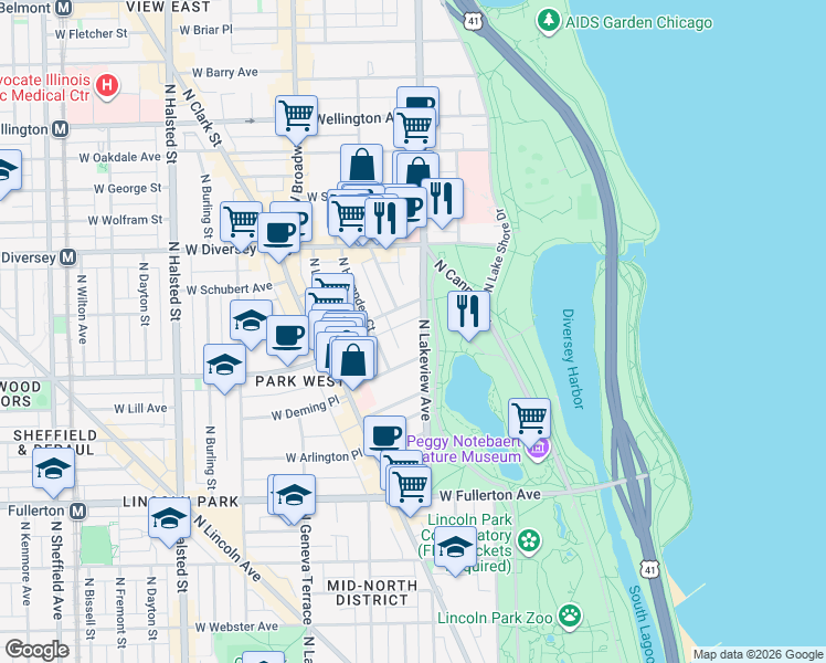 map of restaurants, bars, coffee shops, grocery stores, and more near in Chicago