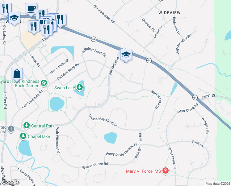 map of restaurants, bars, coffee shops, grocery stores, and more near 4N378 Edna Ferber Cove in St. Charles