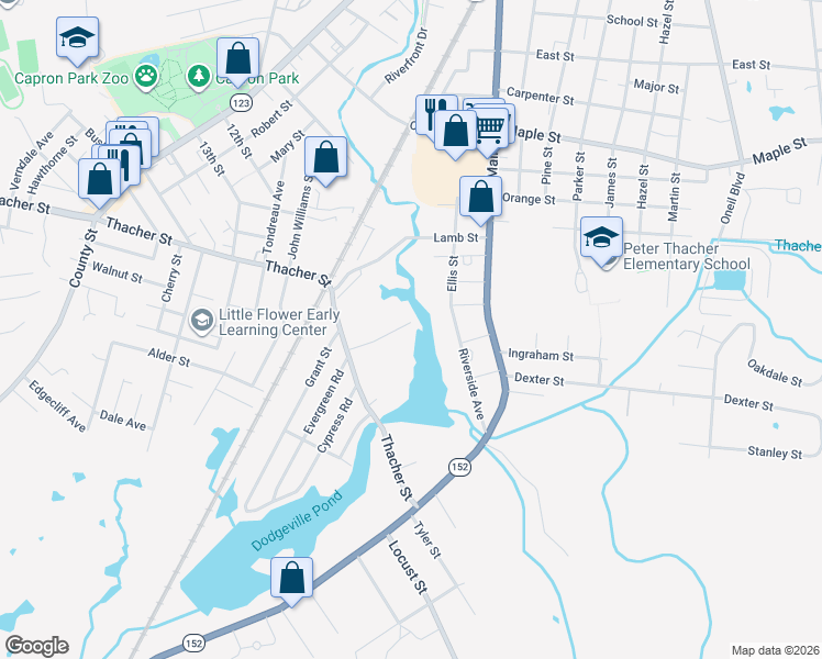map of restaurants, bars, coffee shops, grocery stores, and more near 43 Nelson Street in Attleboro