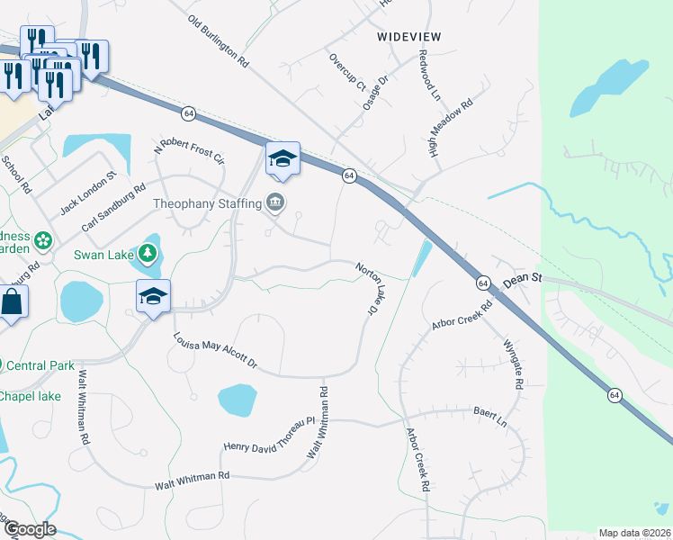 map of restaurants, bars, coffee shops, grocery stores, and more near 39W490 Norton Lake Drive in Campton Hills