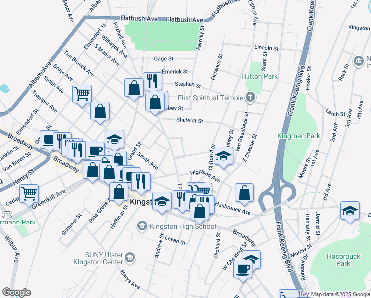 map of restaurants, bars, coffee shops, grocery stores, and more near 35 Stanley Street in Kingston