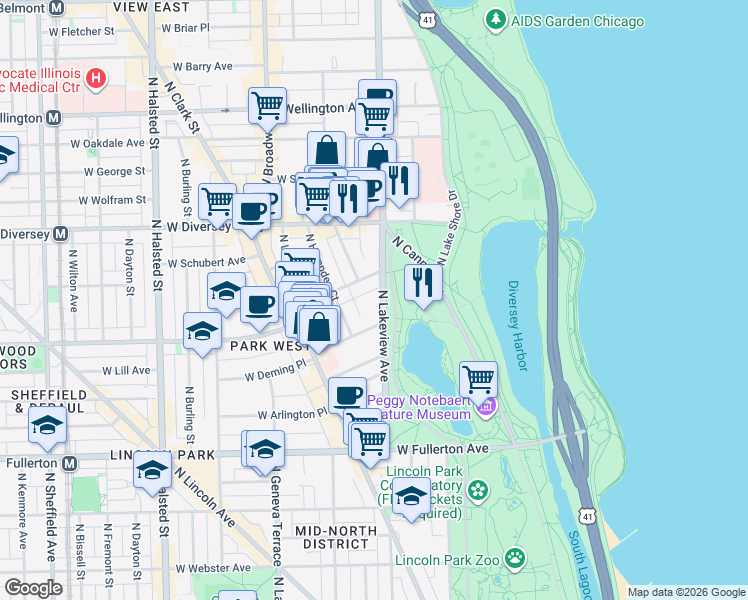 map of restaurants, bars, coffee shops, grocery stores, and more near in Chicago