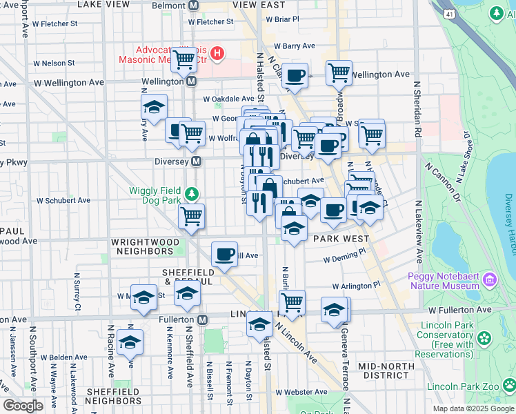 map of restaurants, bars, coffee shops, grocery stores, and more near in Chicago