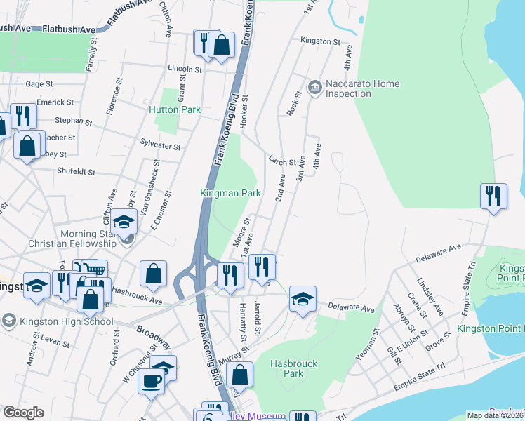 map of restaurants, bars, coffee shops, grocery stores, and more near 135 2nd Avenue in Kingston
