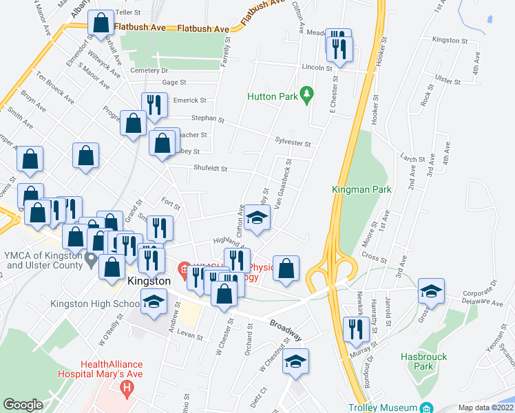map of restaurants, bars, coffee shops, grocery stores, and more near 65 Tubby Street in Kingston