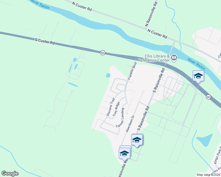 map of restaurants, bars, coffee shops, grocery stores, and more near 4031 South Custer Road in Monroe