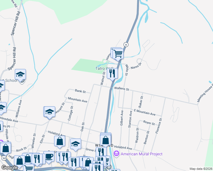 map of restaurants, bars, coffee shops, grocery stores, and more near 10 Beach Street in Winchester