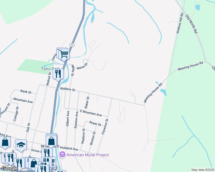 map of restaurants, bars, coffee shops, grocery stores, and more near 143 Wallens Street in Winsted