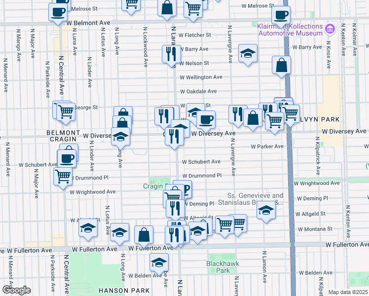 map of restaurants, bars, coffee shops, grocery stores, and more near in Chicago