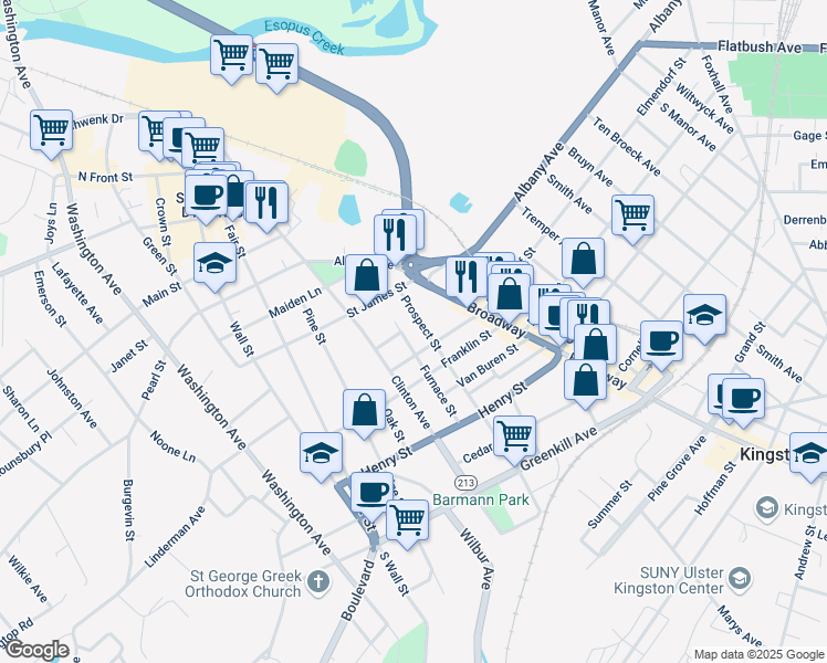 map of restaurants, bars, coffee shops, grocery stores, and more near 149 Prospect Street in Kingston